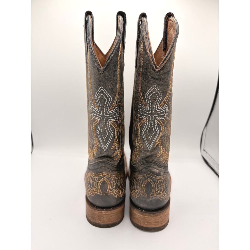 Corral Teens Western Boots 4.5T Wing Cross Brown Leather Square Toe A1032 - Picture 5 of 8